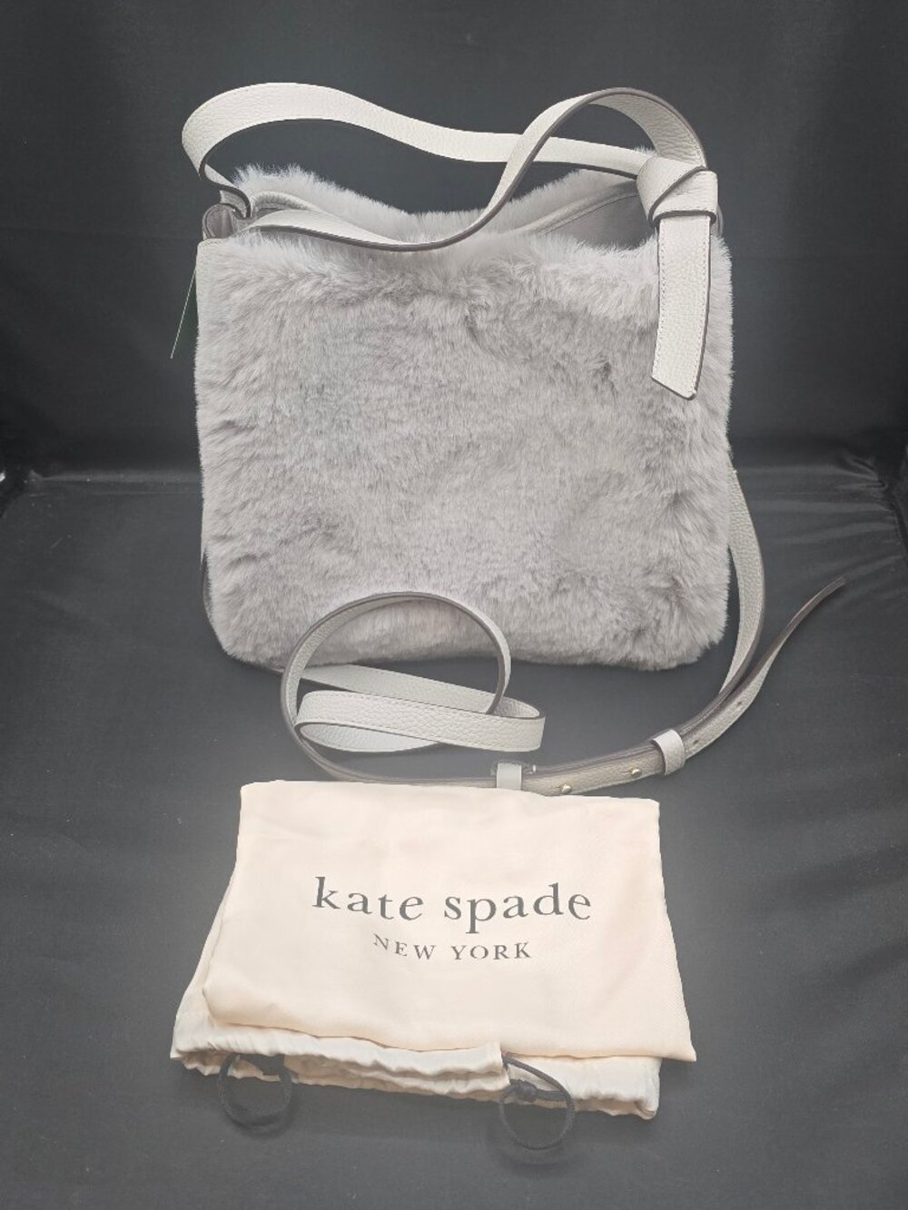 Kate Spade Knott Faur Fur Medium Crossbody Tote KE114 Platinum Gray